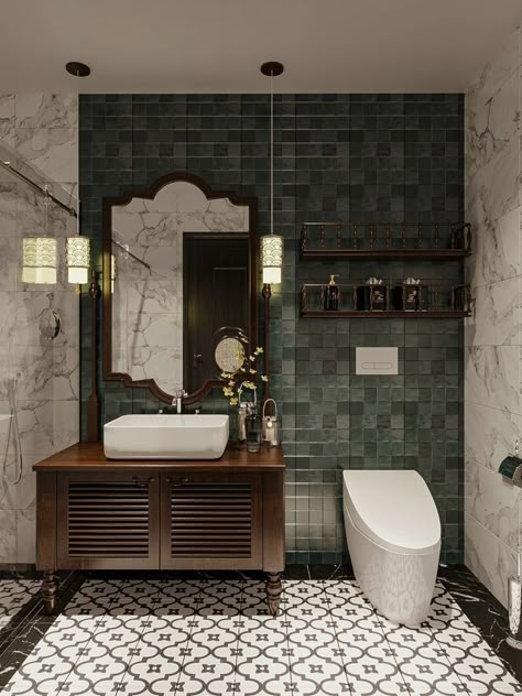 Asian Bathroom, Latest Bathroom Designs, Bathtub Ideas, Classic Bathroom Design, Decor Small Bathroom, Eclectic Bathroom, Washroom Design, Classic Bathroom, Tiles Design