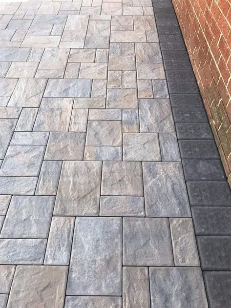 Concrete Pavers Walkway, Pavers Walkway, Front Walkway Landscaping, Pavers Design, Driveway Pavers, Interlocking Pavers, Paver Designs, Pavers Backyard, Concrete Patio Designs