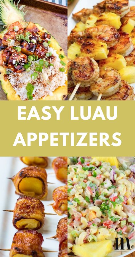 Essen, Hawaii Food Ideas Luau Party, Food For Tiki Party, Food Ideas For A Luau Party, Tropical Party Appetizers Food Ideas, Hawaiian Orderves, Tiki Themed Party Food, Hawaiian Themed Food Appetizers, Tiki Party Recipes