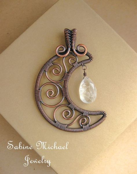 Wire Wrapped Filigree Crescent Moon – Jewelry Making Journal Journal Frame, Wire Wrapped Moon, Crescent Moon Jewelry, Wire Jewelery, Bijoux Fil Aluminium, Wire Jewelry Designs, Crescent Moon Pendant, Diy Wire Jewelry, Wire Necklace