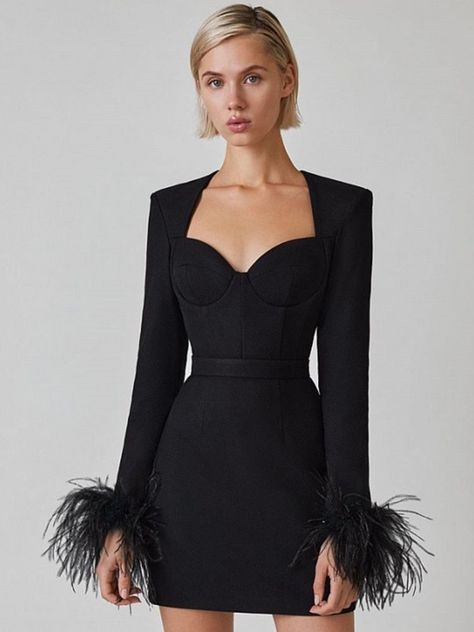 Brenda Feather Bandage Mini Dress FancySticated Feather Cuff, Formal Gown, Evening Dresses Elegant, Necklines For Dresses, Evening Party Dress, Stretch Dress, Types Of Skirts, Formal Gowns, Bandage Dress