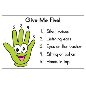 TEACHING TIP~ Here’s an easy way to quickly remind children to pay attention. Prepare a poster such as the one shown and hang it in a noticeable location. Then explain each of the five steps to your class. When you need your youngsters’ attention, simply say, “Give me five!” and you’ll have them listening in no time! Teaching Classroom Management, Attention Grabber, Attention Grabbers, Give Me Five, Worksheets Kindergarten, Classroom Behavior Management, Behaviour Management, Preschool Class, Classroom Behavior