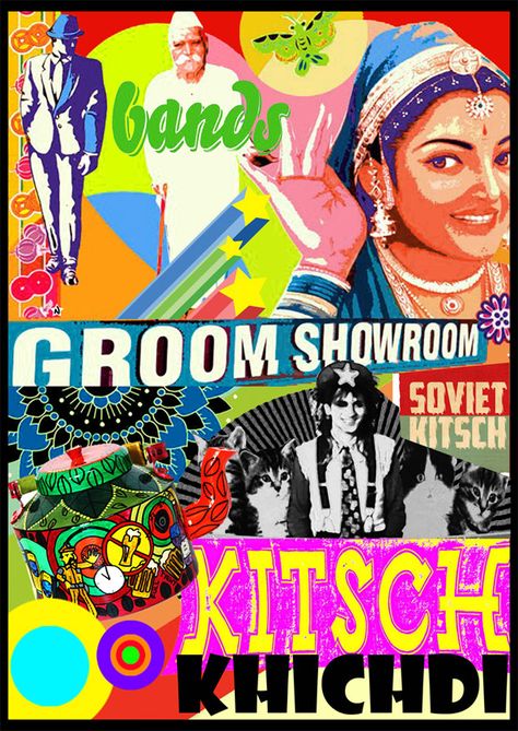 American Kitsch Graphic Design, Kitsch Graphic Design, Disco Mushroom, Indian Postcard, Kitsch Design, Kitsch Fashion, Indian Retro, Kitsch Art, Punk Poster