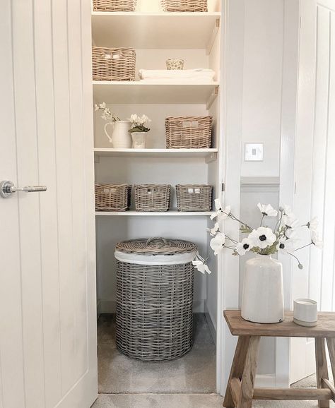 Landing Cupboard Ideas, Small Airing Cupboard Storage Ideas, Airing Cupboard Ideas Storage, Bathroom Airing Cupboard Ideas, Small Storage Cupboard Ideas, Hallway Cupboard Ideas, Storage Cupboard Ideas Hall Closet, Utility Shelving Ideas, Laundry Cupboard Organisation