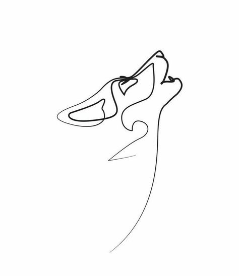 Wolf One Line Drawing, Wolf Line Tattoo Design, Small Wolf Silhouette Tattoo, Coyote Tattoo Minimalist, Wolf One Line Tattoo, Simplistic Wolf Tattoo, Husky Tattoo Outline, Dog Howling Tattoo, Wolf Outline Simple