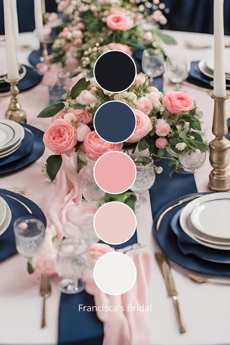 Navy Blue and Pink Marriage ceremony Colour Concepts: Stunning Navy and Pink Marriage ceremony Concepts Check more at https://howcandothis.com/weddingideas/navy-blue-and-pink-marriage-ceremony-colour-concepts-stunning-navy-and-pink-marriage-ceremony-concepts/ Wedding Color Palette 2024 Summer, Wedding Color Combinations Summer, Springtime Wedding Ideas, Wedding Color Schemes For March, Pink Blue Wedding Decoration, Pink Wedding Scheme Colour Palettes, Summer Wedding Colors Navy, Dark Blue And Pink Wedding Theme, Navy And Blush Color Palette