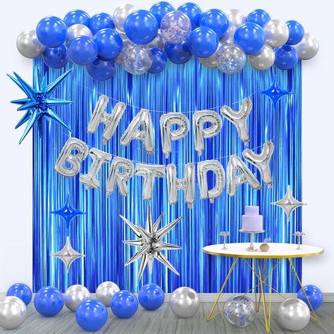 PRICES MAY VARY. 💙【What You Will Get?】- You will get 1set Happy Birthday letter Balloons(16inch),2pcs Blue Foil Fringe Curtains (6.5*3.3ft each), 2pcs Explosion Star Foil Balloons(22inch),2pcs Blue/Silvery Star Foil Balloons(10inch), 35pcs Latex Balloons. 💙【Premium Quality Foil Balloon】- Our premium quality balloons are crafted with a durable, ultra-shiny aluminum foil that maintains form without leaking or losing air, strong and auto-seal. 💙【Fashion Blue Silvery Party Decorations】- The blue Men Birthday Party Ideas Decoration Blue, Blue Birthday Decorations For Men, Birthday Party Decorations For Men, Happy Birthday Letter Balloons, Gold Birthday Decorations, Fringe Curtains, Blue Party Decorations, Birthday Decorations For Men, Birthday Letter