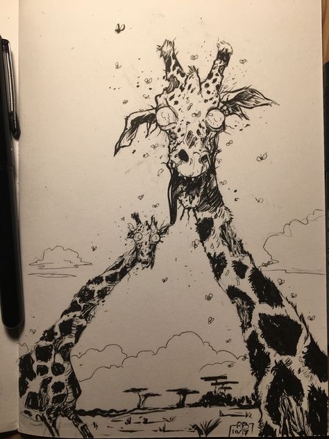 #zombie #inktober2017 #horror #illustration #ink #giraffe #animal #dead #africa Zombie Animals, Drawing Zombie, Zombies Apocalypse Art, Animals Step By Step, Animals Sketch, Horror Illustration, Giraffe Drawing, Animals Drawing, Apocalypse Art