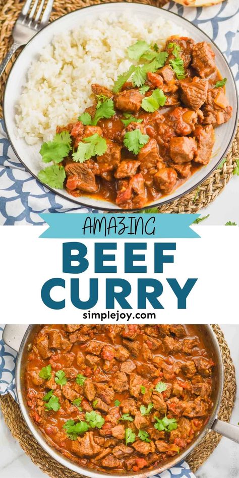 This Beef Curry is full of delicious flavor and melt in your mouth pieces of beef. My family loves this recipes so much, and I know yours will too! Curry Beef Recipes Slow Cooker, Beef Curry Crockpot Recipes, Meat Pieces Recipes, Cube Meat Recipes Beef, Diced Meat Recipes Beef, Steak Curry Recipes, Curry Steak Recipes, Curry Recipes Beef, Recipes For Cubed Beef