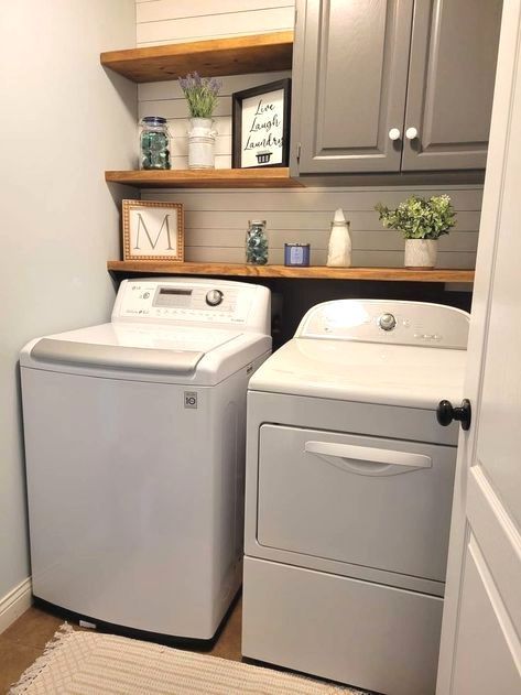 Drawer Between Washer And Dryer, Laundry Room Ideas With Shelves, Laundry Room Wall Organization, Small Narrow Laundry Room Ideas, Top Load Washer Laundry Room Ideas, Laundry Room Coastal, Laundry Room Wall Ideas, Closet Laundry Room Ideas, Laundry Room Shelves Ideas