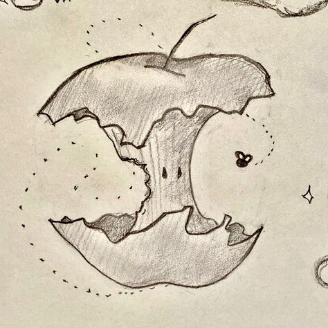 Apple Core Drawing, Apple Drawing Simple, Doodle Fillers, Filler Doodles, Sketchbook Fillers, Core Drawing, Apple Drawing, Apple Core, Drawing Simple