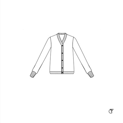 Technical Drawing Cardigan Front Drawing Cardigan, Flat Sketches, Fitted Cardigan, Technical Drawing, Flat Design, Knit Top, Sweater Cardigan, Sketch, Drawings