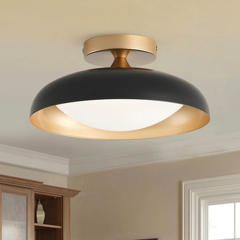 Specifications: Type: Modern Semi Flush Mount Ceiling Light Materials: Iron, PVC Finish: Matte Color: Black Voltage: 120V Max Wattage: 24W Bulb Type: LED Integrated Color Rendering Index: 80 Color Temperature: 3000K-6000K Size 1: 11.41 in. W x 11.41 in. Black Semi Flush Mount Light Kitchen, Mid Century Modern Ceiling Light Living Room, Kitchen Lights Ceiling Flush Mount Modern, Flush Mounts In Hallway, Dining Room Semi Flush Lighting, Hallway Lights Ideas, Half Bath Ceiling Light, Simple Hallway Lighting, Entry Hallway Lighting