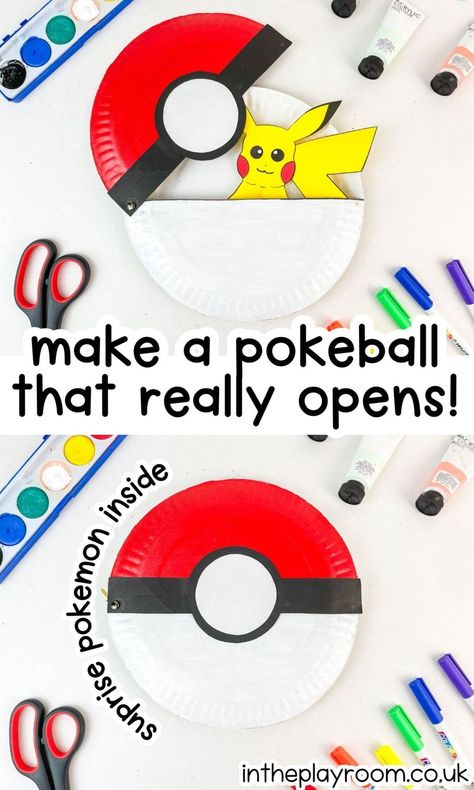 Paper Plate Pokeball and Pokemon Craft Pokemon Ball Craft, Pokemon Educational Activities, Paper Plate Activities For Kids, Pokemon Art Projects, Pokemon Art Ideas, Easy Pokemon Crafts, Pokemon School Activities, Pokemon Arts And Crafts, Pokemon Crafts For Kids Easy