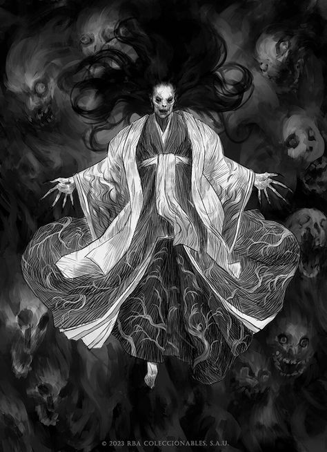 ArtStation - IZANAMI Izanami Goddess, Japanese Ghost Art, Izanagi And Izanami, Japanese Gods, Victor Garcia, Dnd Creatures, Genshin Oc, Japanese Myth, Figure Drawings