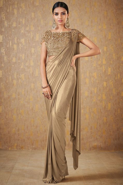 Buy Gold Lycra Designer Saree Online Beige Saree Party Wear, Designer Saree For Wedding Function, Latest Saree Designs Party Wear Wedding, Shimmer Sarees Party Wear, Ready Made Saree For Women, Ready Saree Party Wear, Latest Sarees For Wedding Function, Latest Saree Designs Party Wear, Sarees For Wedding Function