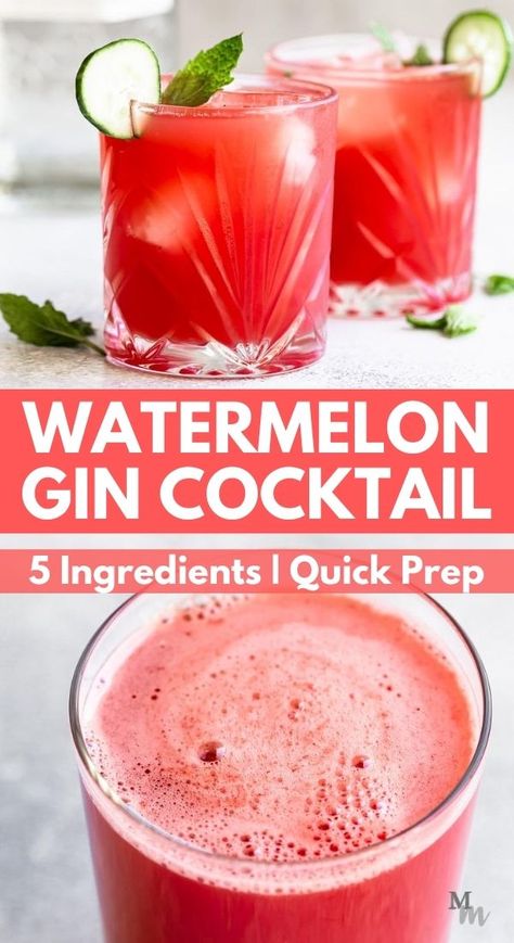 Watermelon Lime Gin And Tonic, Watermelon Gin Cocktail, 2024 Cocktails, Watermelon Cocktail Recipes, Juice Cucumber, Fresh Watermelon Juice, Gin Drink Recipes, Healthy Cocktail Recipes, Watermelon Basil