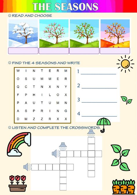 Ejercicio de The seasons 2 Ingles Kids, Seasons Lessons, Seasons Worksheets, Free Time Activities, Seasons Months, Montessori Toddler Activities, English Worksheets For Kids, English Lessons For Kids, English Activities