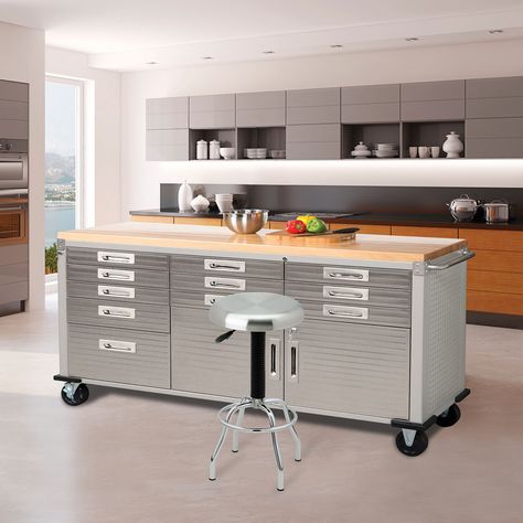 Seville Classics UltraHD Rolling Workbench - Sam's Club Rolling Workbench, Kitchen Prep Table, Metal Garage Storage Cabinets, Workbench Table, Industrial Cabinets, Garage Storage Systems, Diy Workbench, Garage Work Bench, Stainless Steel Cabinets