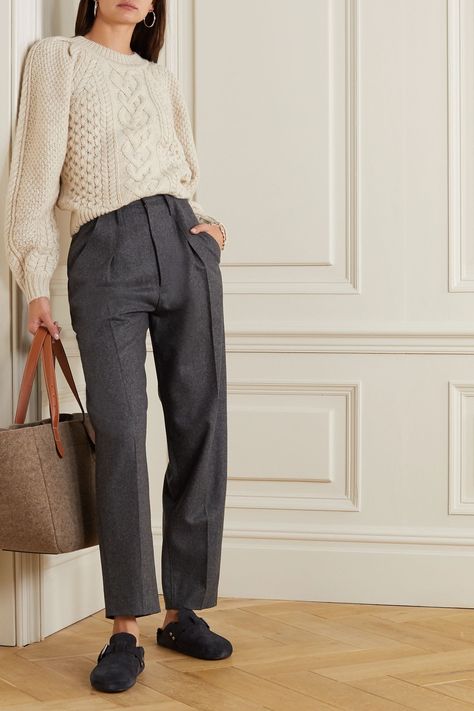 Trousers Women Outfit, Winter Trousers, Grey Sweater Dress, Grey Trousers, Isabel Marant Etoile, Outfit Inspiration Fall, Style Fall, Wool Trousers, All Black Outfit