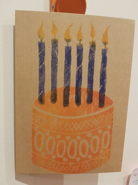 Birthday Linocut, Lino Print Invitations, Linocut Invitations, Cake Lino Print, Happy Birthday Lino Print, Lino Art, Birthday Cake With Candles, Birthday Stamps, Relief Print