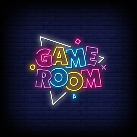 Game room neon signs style text vector P... | Premium Vector #Freepik #vector #logo #flyer #party #computer Room Neon Signs, Game Room Neon, Youtube Cover, Doodle Videos, Pastel Design, Party Logo, Vector Game, Neon Logo, Seni 3d