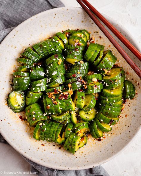 This spicy, sweet, crunchy, and refreshing cucumber salad has the best flavor and texture combination. If you love a spicy yet cooling side dish, you are going to love this sun spicy cucumber salad. It is perfect to pair with any grilled meal, or as a side dish! #cucumbersalad #spicycucumber #chilicumber #cucumbers #Spiralcucumber Cucmber Salad, Healthy College Snacks, Texture Combination, Beef Tataki, Spicy Cucumber Salad, Spicy Cucumber, Marinated Cucumbers, Send To A Friend, Charcuterie Inspiration