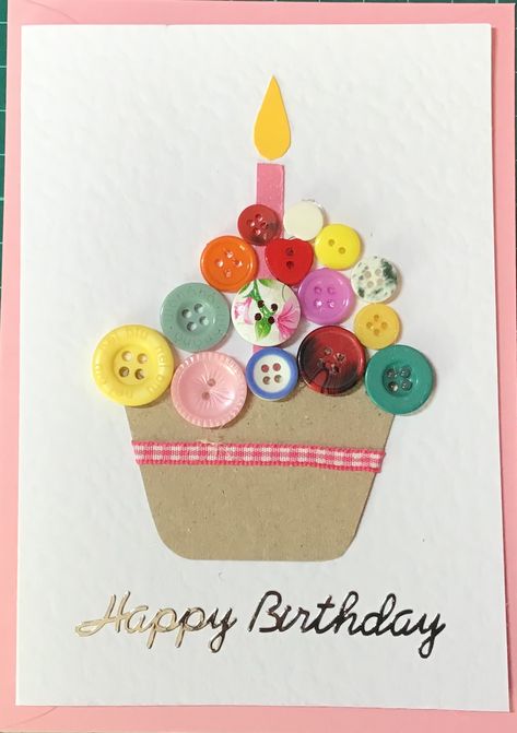 Birthday Cards With Buttons, Button Birthday Card Ideas, Button Cards Ideas, Popup Birthday Cards, Card With Buttons, Happy Birthday Cards Handmade, Birthday Card Drawing, Birthday Card Craft, Homemade Birthday Cards