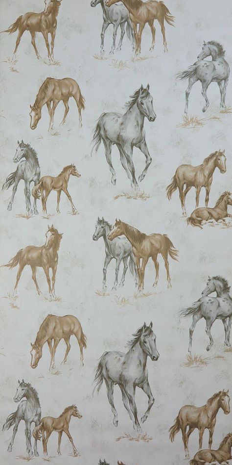 Beautiful horse wallpaper original vintage from the 70s The wallpaper has a silky shiny surface.  The fine structured paper is firm, silky shining and of good quality. This wallpaper is made of paper. Our wallpapers are all originals from the 1970s, some even older. No reprints, all real old! The wallpapers are all about 53.5cm wide. The wallpapers are sold per meter. If you put several meters in the shopping cart, you will receive the wallpaper in this length in one piece. A piece can be a maxi Brown Western Wallpaper, Horse Backgrounds Wallpapers, Cute Horse Wallpapers, Vintage Western Wallpaper, Horse Wallpapers, Cowboy Wallpaper, Horses Wallpaper, Western Graphics, Horse Background