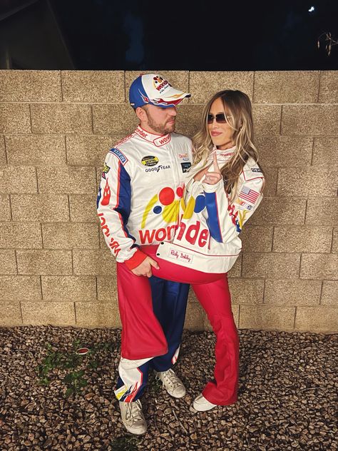 Talledaga Nights Couples Costumes, Ricky Bobby Couple Costume, Carly Bobby Costume, Talladega Nights Costume Couple, 2024 Couples Halloween Costumes, Ricky Bobby And Wife Costume, Talladega Nights Costume, Nascar Costume, Halloween Couples Costume