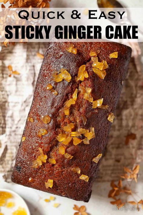 Sticky ginger cake is deliciously spiced with both ground ginger and stem ginger. It's an easy bake to knock together, using the syrup from the jar of stem ginger to create the sticky topping on this ginger loaf cake. Pudding Banana Bread, Best Easy Banana Bread, Banana Bread Pudding Recipe, Brownies Banana, Ginger Loaf Cake, Sticky Ginger Cake, Ginger Desserts, Banana Bread Recipe Easy Moist, Ginger Loaf