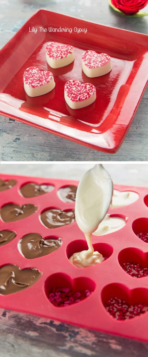 How To Make Gourmet Candy Hearts At Home - great for presents as well! Chocolate Hearts Candy, Gourmet Candy, Valentines Day Food, Candy Hearts, Valentines Day Treats, Valentines Food, Chocolate Hearts, Homemade Candies, Gourmet Chocolate