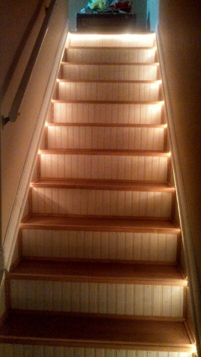 Beadboard Stairwell, Rope Lighting, Stair Ideas, Condo Renovation, Stair Riser, Staircase Makeover, Stair Remodel, Bead Board, Stair Risers