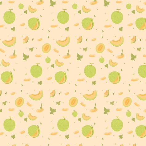 Melon Fruit Seamless Pattern Honeydew Wallpaper, Melon Aesthetic, Melon Illustration, Melon Wallpaper, Melon Cartoon, Collage Wallpapers, Food Collage, Melon Fruit, Color Melon