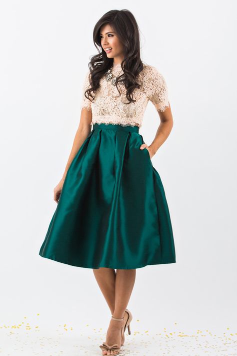 Midi Skirts, Mid Length Skirts, Holiday Outfit Inspiration, Bold Skirts for Women – Morning Lavender Green Satin Skirt, Bold Skirt, Pink Lace Crop Top, Rok Midi, Holiday Outfit Inspiration, Full Midi Skirt, Wedding Skirt, Skirt High Waist, Mid Length Skirts