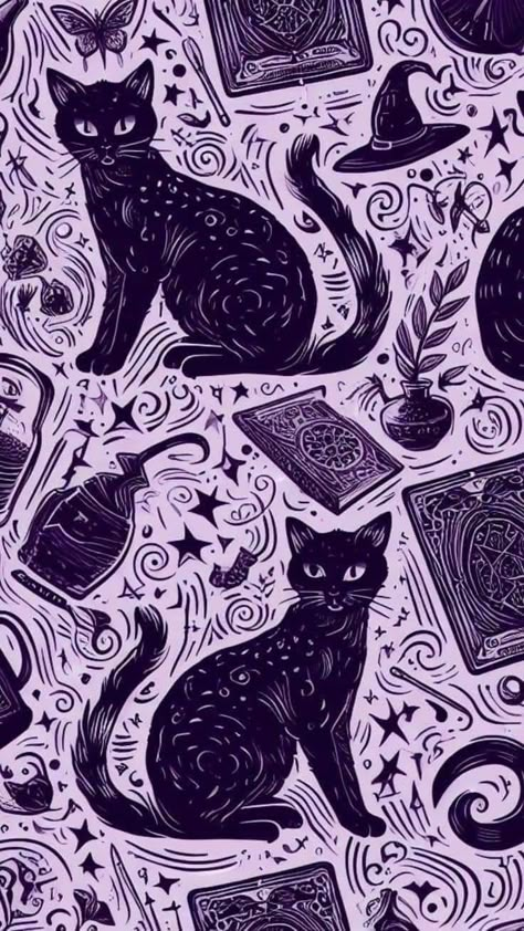 Magic Cat Wallpaper, Purple Cat Background, Purple Witchy Wallpaper, Purple Phone Backgrounds, Art Wallpaper Purple, Tablet Wallpaper Aesthetic Hd, Purple Cat Wallpaper, Flower Computer Wallpaper, Black Cat Wallpaper Iphone