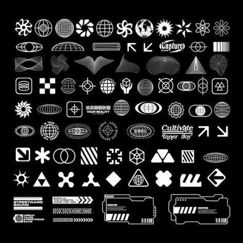 Poster Elements Graphic Design, Graphic Design Futuristic, Streetwear Design Graphics, Tech Graphic Design, Retro Symbols, Edgy Graphic Design, Streetwear Poster, Streetwear Graphic Design, Futuristic Streetwear