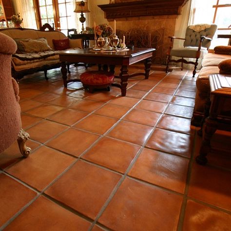 Spanish Floor Tile | Avente Tile Blog Spanish Floor Tile, Trendy Kitchen Tile, Cement Patio, Saltillo Tile, Dark Tile, Rustic Tile, Flooring Carpet, Flooring Design, Rustic Flooring