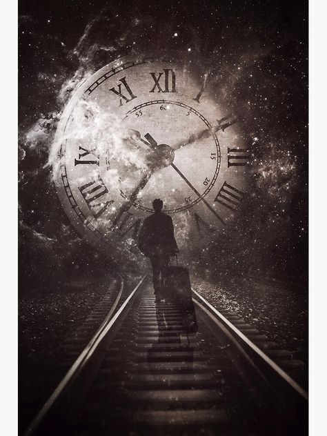 "The Time Traveller" Art Print by seamless | Redbubble Time Travel Art, Hippie Posters, Muster Tattoos, Beautiful Landscape Photography, Time Art, Billiard Room, Drawing Set, Bar Club, Train Tracks