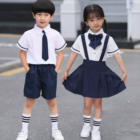 Korean Kindergarten, Twin Clothing, Twins Clothes, Tie Clothes, African Print Jumpsuit, Japanese Kids, Korean Baby, School Uniform Kids, Baby Twins