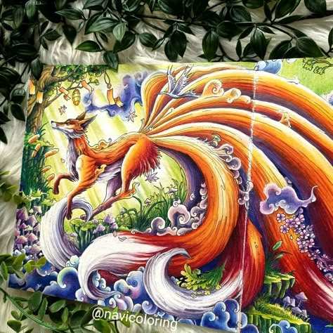 The nine tailed fox from Mythomorphia by Kerby Rosanes 🦊🥰🧡💜💚 #mythomorphia #kerbyrosanes #kerbyrosanesmythomorphia #mythomorphiacoloringbook #kerbyrosanescolouringbook #ninetailedfox #navicoloring #renardaneufqueues #coloriagekerbyrosanes #coloriage #coloriageadulte #coloring #adultcoloring #adultcoloringbook #colorer #colorear #colorearparaadultos #arteterapia #artthérapie #arttherapy #coloringforadults #coloringcommunity #friendswhocolour #bestcoloringpages #coloringpages #coloringoninstag... Kerby Rosanes Mythomorphia, Animorphia Coloring Book, Animorphia Coloring, Water Colour Art, Kerby Rosanes, Psychadelic Art, Adult Coloring Inspiration, Reference Ideas, Nine Tailed Fox