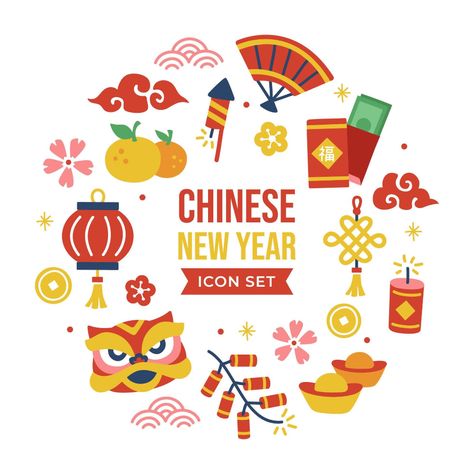 Cute Chinese New Year Elements Chinese New Year Clipart, Chinese New Year Element, Chainess Newyear, Chinese New Year Design Poster, Chinese New Year Design Illustration, Cny Drawing, Lunar New Year Drawing, Chinese New Year Graphic Design, Chinese New Year Card Design