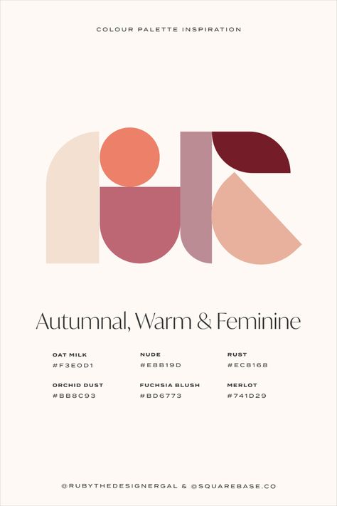 Autumnal, Warm and Feminine Colour Palette for Your Brand and Squarespace Website Branding Color Palette 2023, Earthy Feminine Colour Palette, Brand Pattern Inspiration, Brand Color Palette With Hex Codes, Graphic Design Color Palette Branding, Divine Feminine Color Palette, Warm Feminine Color Palette, Color Palette Unique, Sophisticated Brand Color Palette