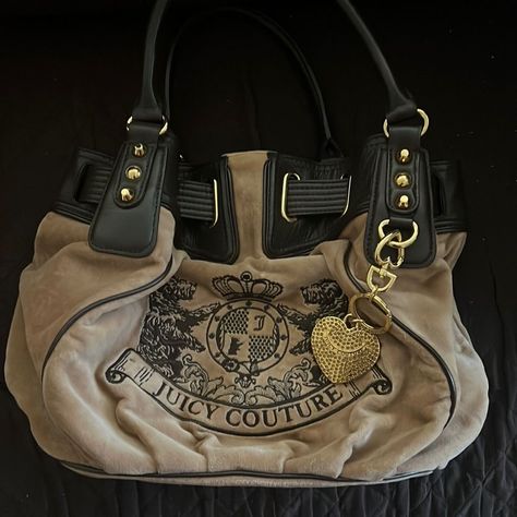 Juicy Couture Bags | Juicy Couture Purse | Color: Brown/Tan | Size: Os Couture, Green Juicy Couture Bag, Juicy Couture Bags 2000s, Brown Juicy Couture Bag, Juicy Couture Bag Outfit, Juicy Couture Collection, Big Louis Vuitton Bag, Juicy Couture Bags Vintage, Bag Inspo Aesthetic