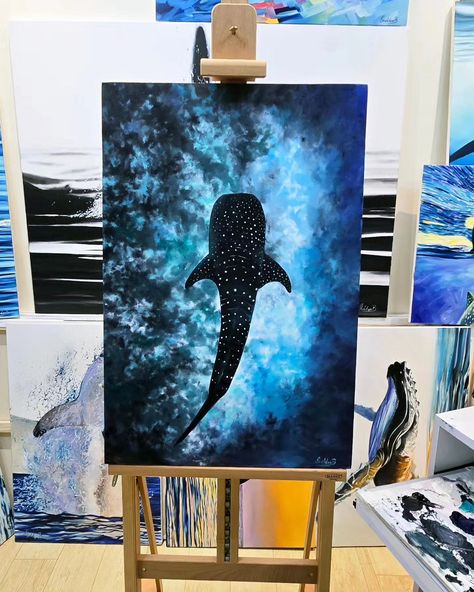 Good day everyone! Hope you are doing great. Here is a piece depicting my first whale shark. "Shadows in the Deep: A Luminous Realm" 20 x 30 inches, Oils on canvas Available to buy. Feel free to drop me a message. Presenting, a serene grandeur of a whale shark gliding through the underwater tableau, in oils on canvas. An ethereal world beneath the waves, where the ocean's vast tranquility meets the vibrant life it cradles. The whale shark in a moment of silent majesty, juxtaposed against... Shark Painting, Whale Painting, Color Drawing Art, Shark Art, Underwater Art, Easy Canvas Art, Art Hobbies, A Whale, Sea Painting