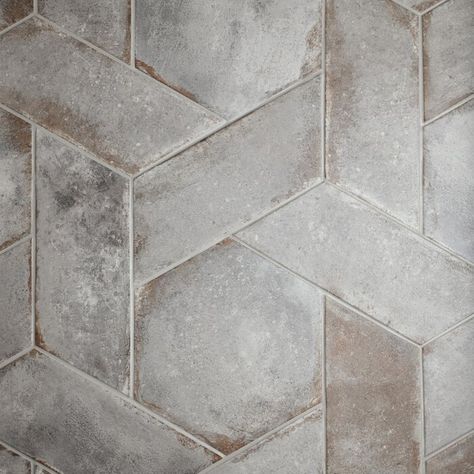 Porcelain Hexagon Tile, Affinity Tile, Hexagon Floor, Industrial Style Bathroom, Hexagon Tile, Merola Tile, Porcelain Floor, Tiles Design, Hexagon Tiles