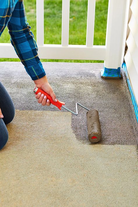 How To Paint Concrete, Concrete Refinishing, Concrete Repair Products, Paint Concrete Patio, Paint Concrete, Concrete Patio Makeover, Painting Cement, Porch Paint, Concrete Resurfacing