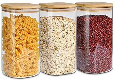 ComSaf Storage Jars with Lid, 1500 ml, Diameter 10 cm, Airtight, Set of 3, Large Storage Jars for Storing Kitchen Ingredients / Spaghetti / Pasta / Flour : Amazon.de: Home & Kitchen Large Storage Jars, Pasta Storage, Square Glass Jars, Glass Pantry, Pantry Jars, Pantry Storage Containers, Food Type, Food Canisters, Countryside Style