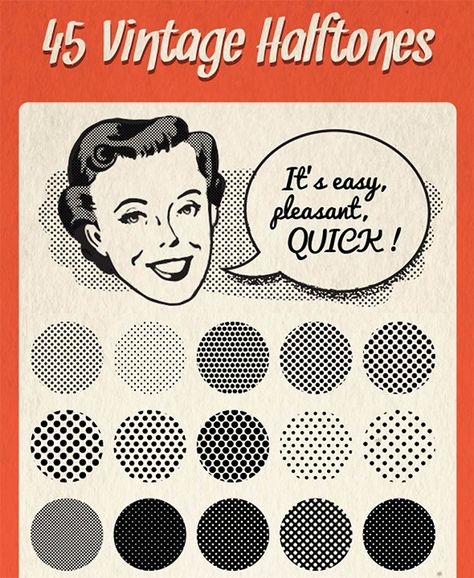 45 Vintage Halftones Pattern Halftone Illustration, Halftone Design, Halftone Pattern, Illustrator Brushes, Halftone Dots, Graphic Design Blog, Aesthetic Fonts, Free Brush, Brush Font