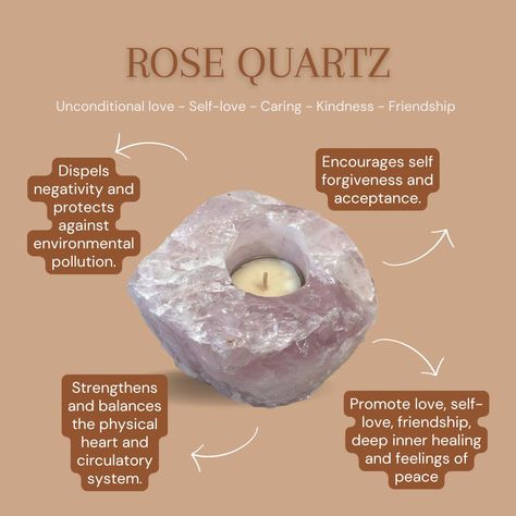 Our rose quartz candle holder is the perfect way to add love & positivity to any space. Not only is this candle holder packed full of loving vibes, but it doubles as a unique statement piece! Rose Quartz is the stone of universal love. It restores trust and harmony in relationships, encouraging unconditional love. Rose Quartz purifies and opens the heart at all levels to promote love, self-love, friendship, deep inner healing and feelings of peace. This crystal wards off negativity, and whe... Rose Quartz Candle Holder, Rose Quartz Candle, Quartz Candle, Quartz Candle Holder, Candle Meaning, Burning Rose, Salt Candle, Circulatory System, Inner Healing